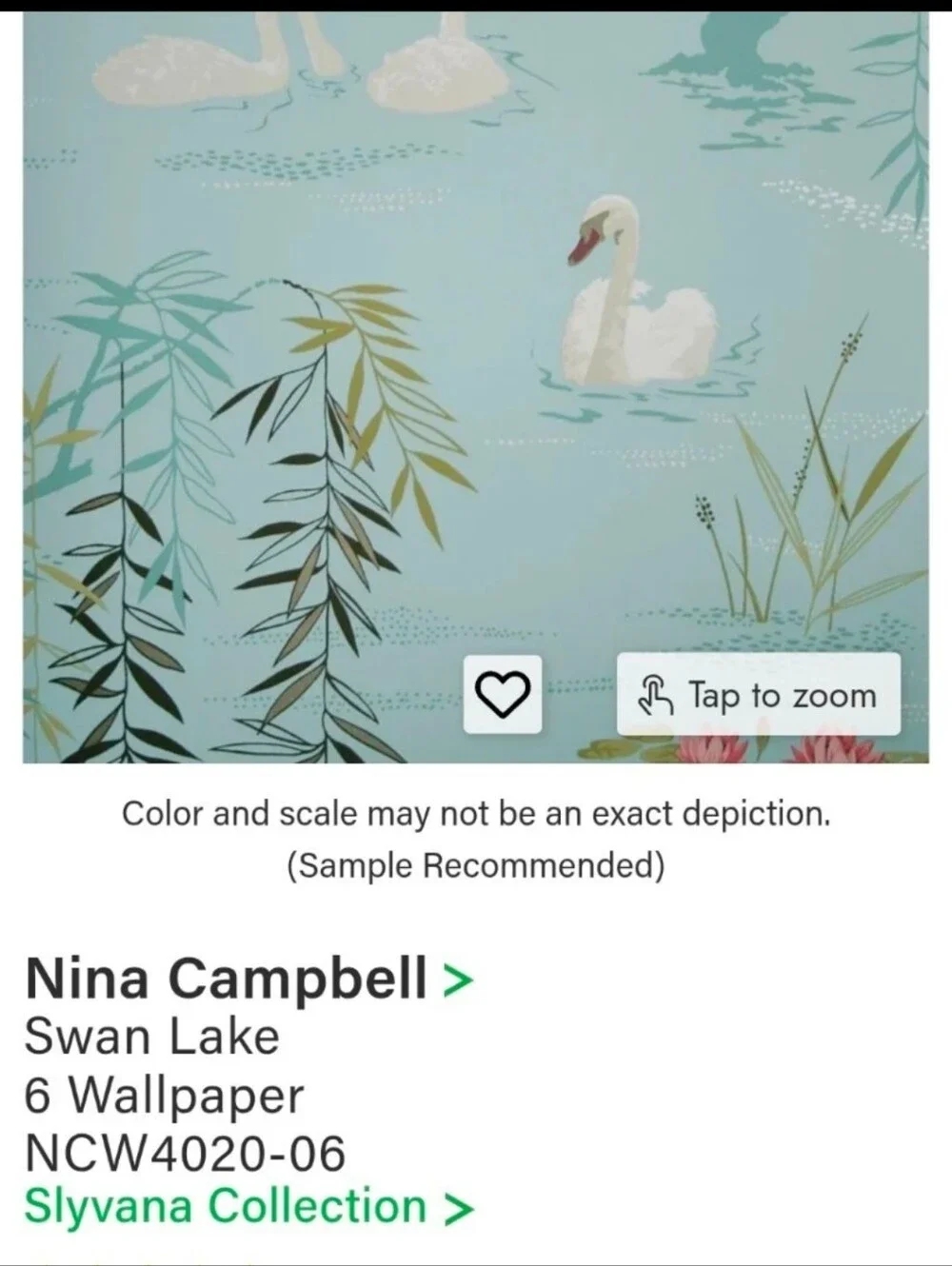 Nina Cambell 'Swan Lake' Print Luxury Wallpaper